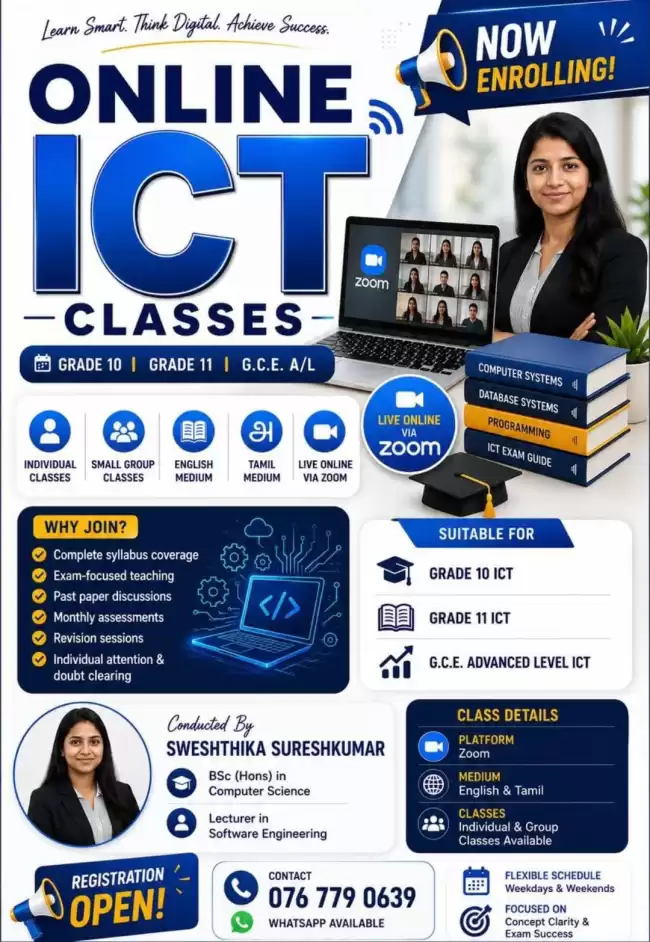 Online ICT Classes | Grade 10, Grade 11 & G.C.E. A/L | English & Tamil