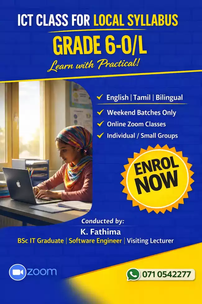 Online ICT Classes – Grade 6 to O/L (English | Tamil)