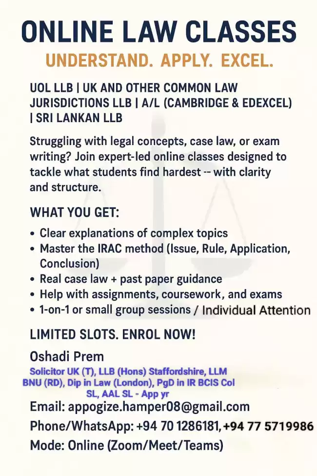 Online Law Classes UOL LLB | UK and Other Common Law Jurisdictions LLB | A/L (Cambridge & Edexcel) | Sri Lankan LLB