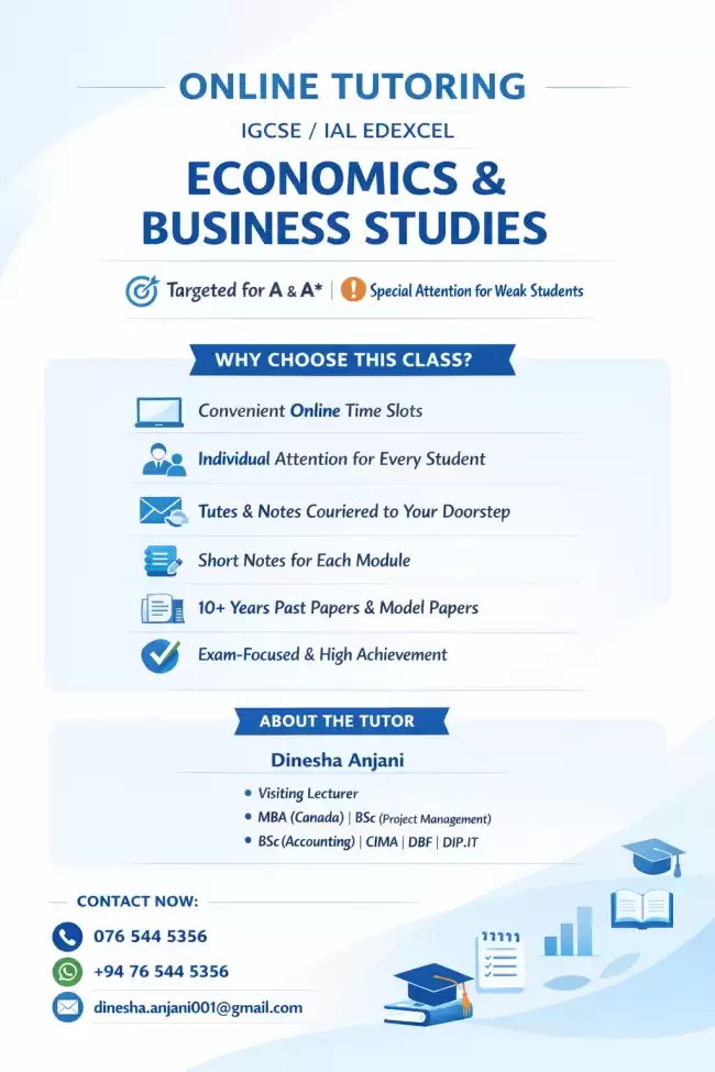 ONLINE TUTORING IGCSE / IAL EDEXCEL ECONOMICS & BUSINESS STUDIES