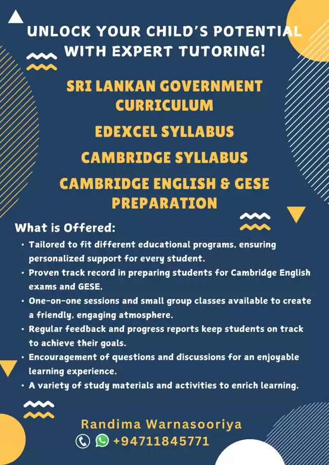 Private Tutor: Multicurriculum Specialist (English/ Sinhala Medium)