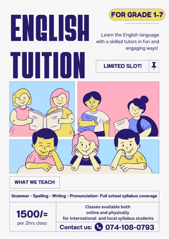 Quality English Lessons at Just 1500 per 2-Hour Class for Grades 1-7!