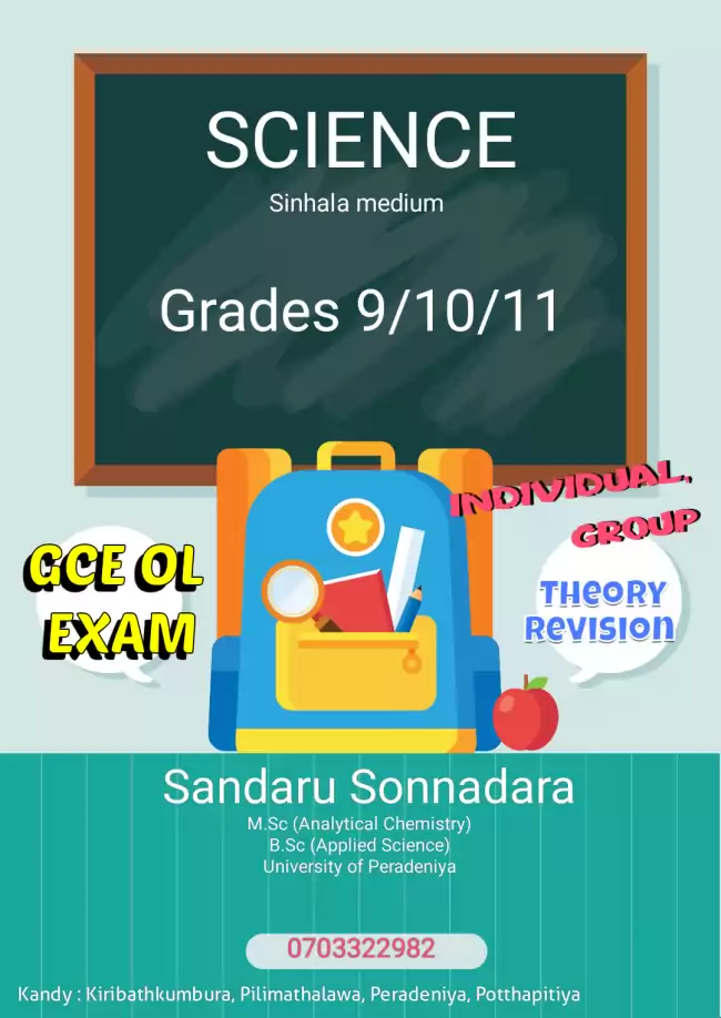 Science 9/10/11- Individual tuition- Kandy