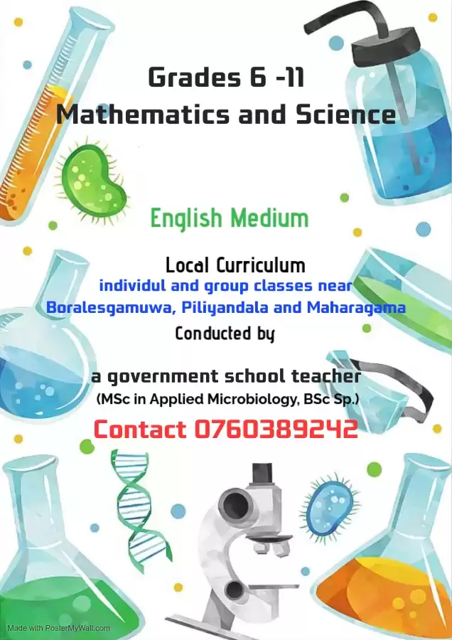 Science and Maths English medium individual or group classes