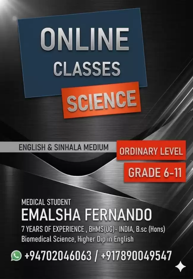 Science Classes for Grades 6 to 11 English & Sinhala Medium