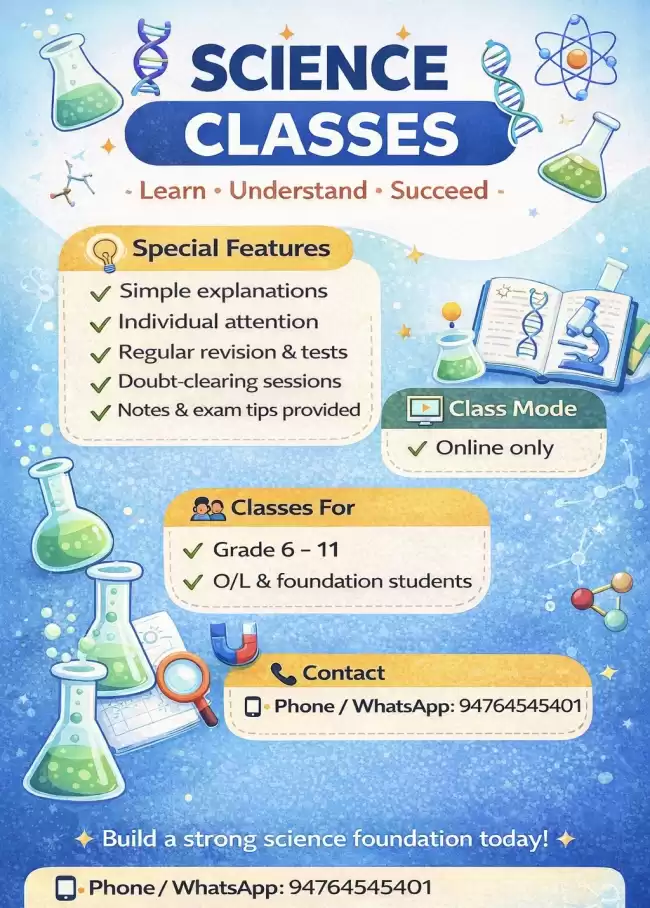 Science classes(ONLINE)- Grade 6-11 English&Tamil medium