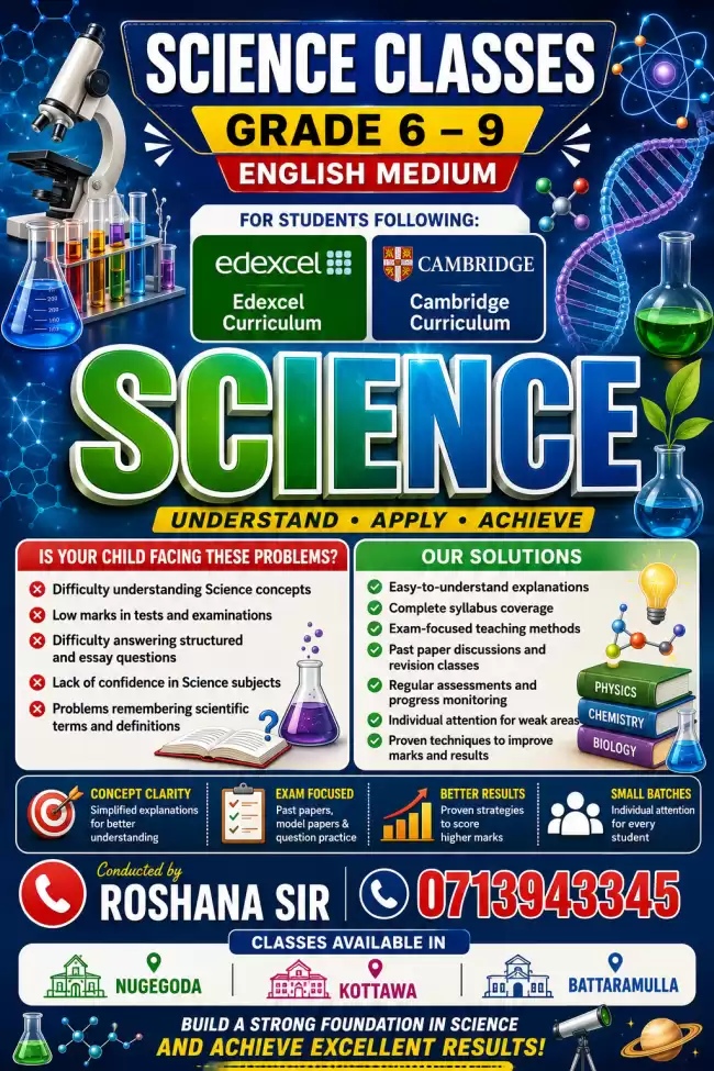 Science English Medium (Grade 6 to 9) and OL Science