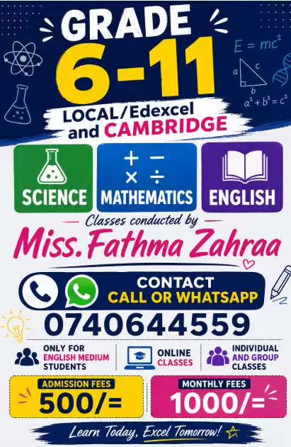 Science/Mathematics & English Online Classes for Grade 6-11 students (English/Tamil & Sinhala Medium Students)