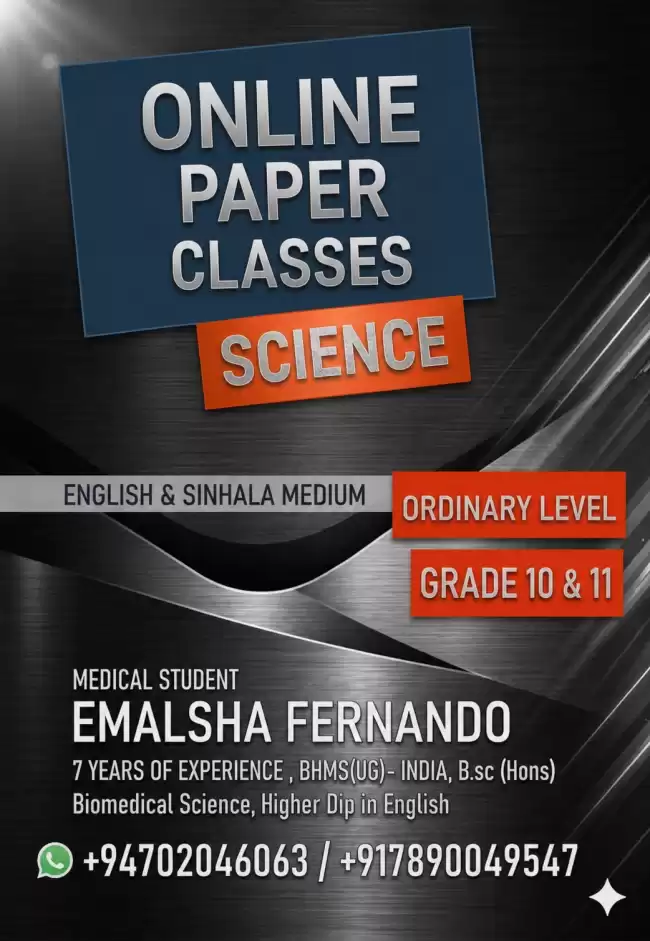 Science paper Classes for Grades 10& 11 English & Sinhala Medium