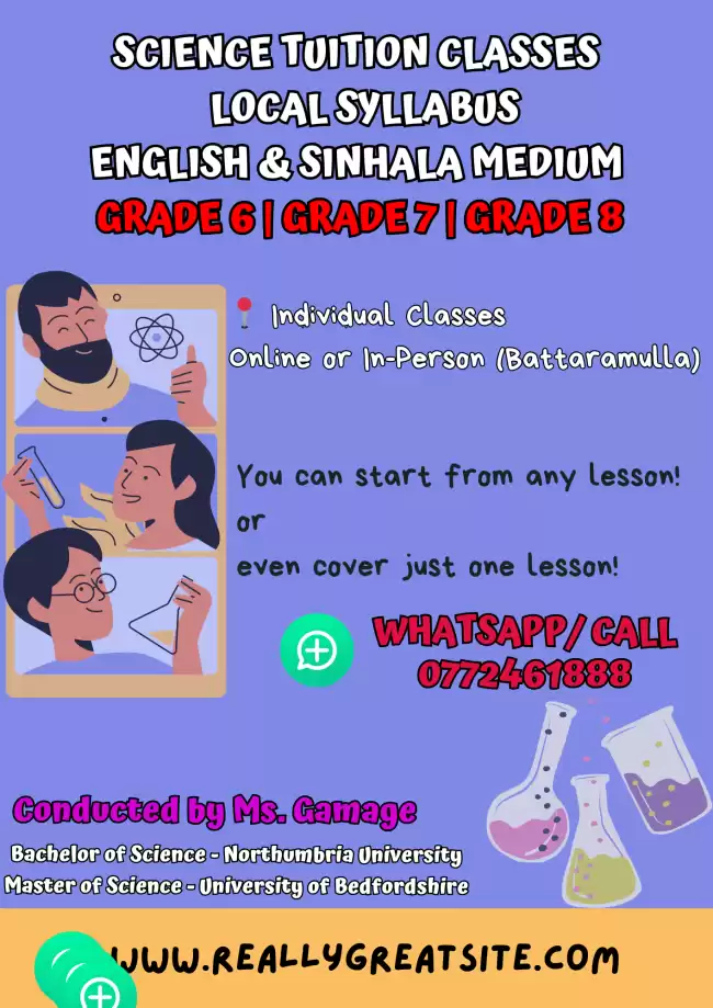 Science Tuition Classes | Local Syllabus - English & Sinhala Medium- Grade 6 | Grade 7 | Grade 8