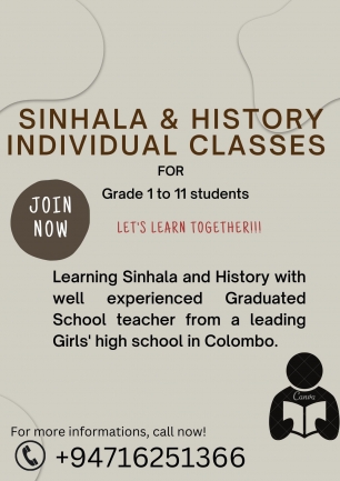 Sinhala and History Classes for Grade 1 to 11 Students