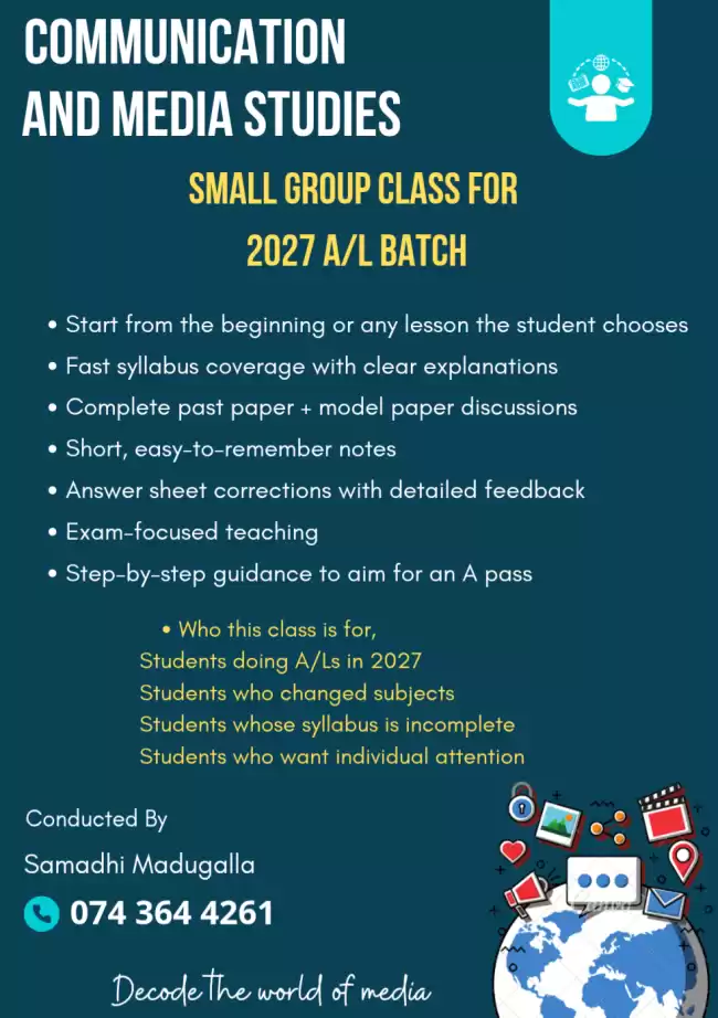 Small group class for 2027 A/L batch - Communication and Media Studies