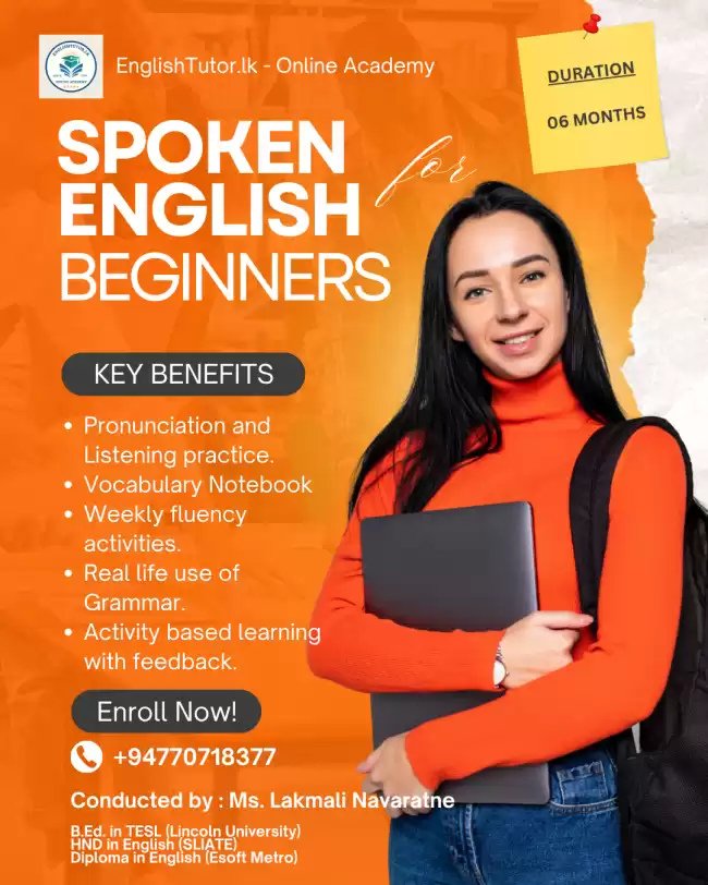 SPOKEN ENGLISH by EnglishTutor.lk - 06 months course for Beginners