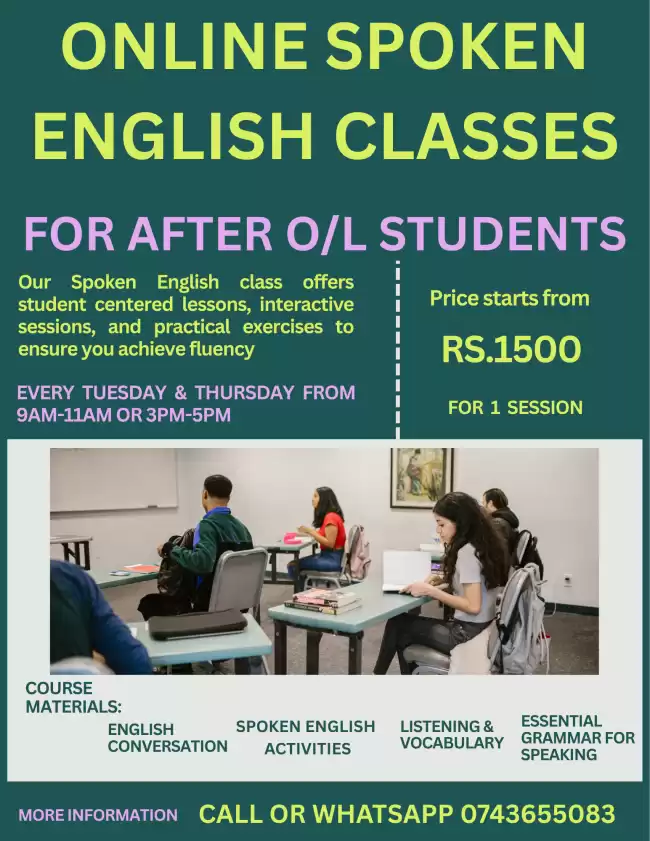 SPOKEN ENGLISH CLASSES FOR AFTER O/L STUDENTS