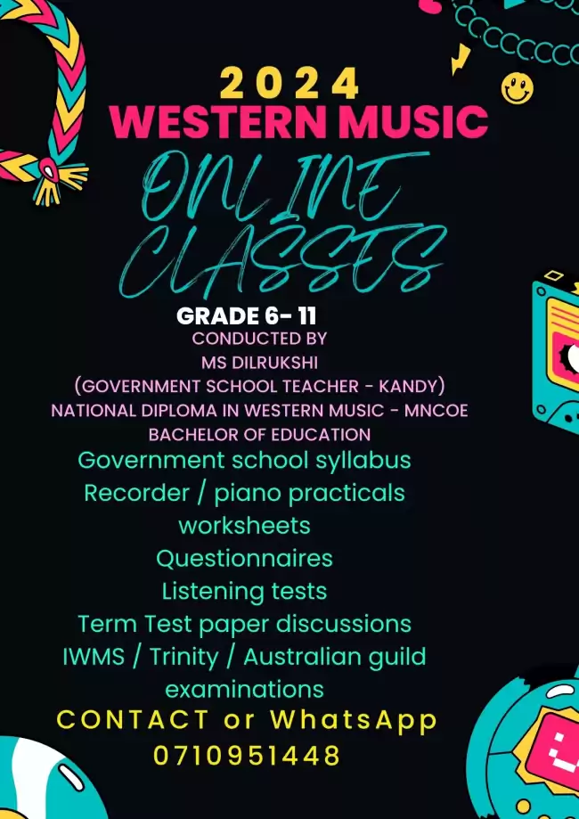 Western music classes theory and practicals from grade 6 - 11