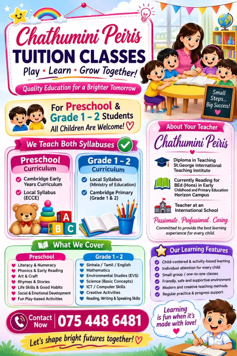🌸 New Tuition Classes Starting This September! 🌸 📚 Grade 1 & Grade 2 ✨ Join my classes and let’s learn, grow and shine together! ---