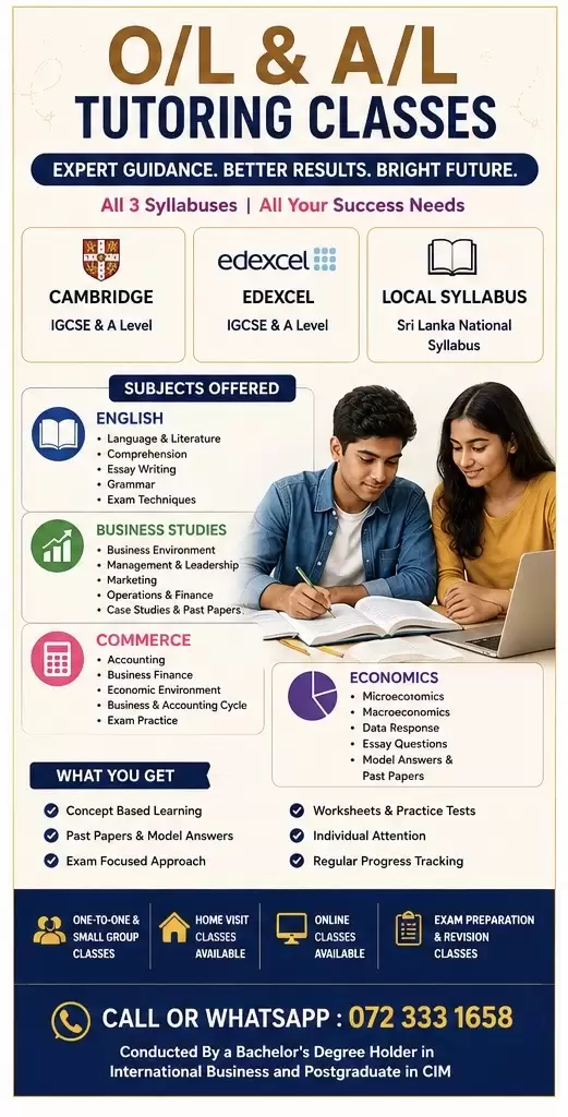 🚀 O/L & A/L TUTORING CLASSES 🚀 Expert Guidance • Better Results • Bright Future 📚 CAMBRIDGE | EDEXCEL | LOCAL SYLLABUS