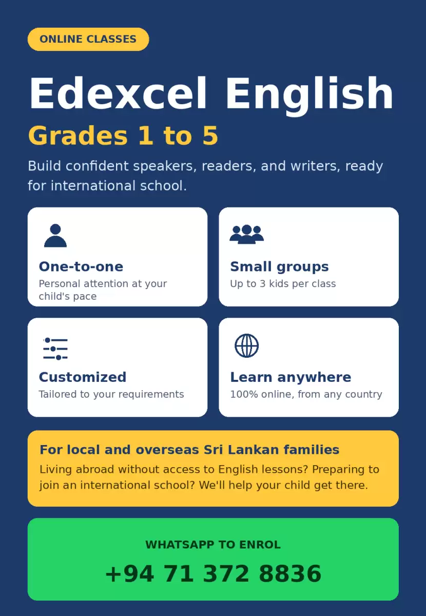 Online Edexcel English classes for Grades 1 to 5