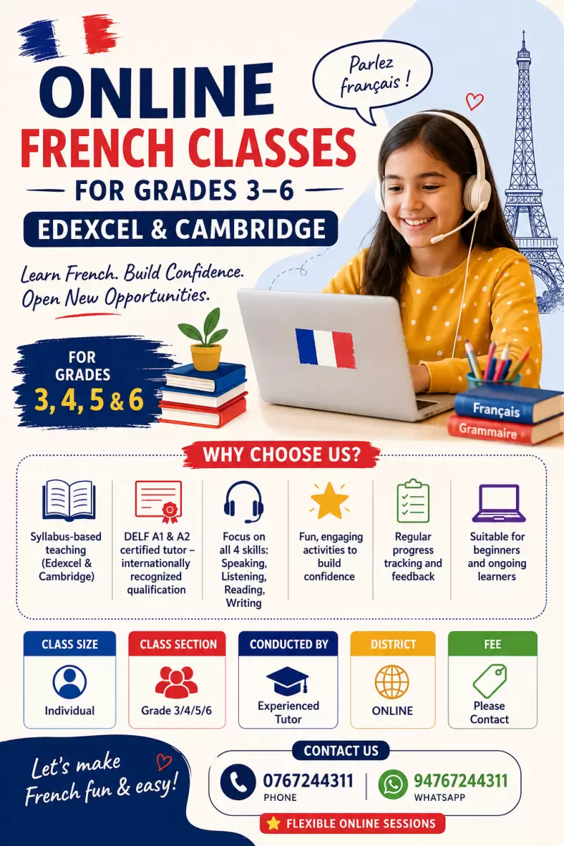 Online French Classes For Grades 3,4,5,6 & 7 (Edexcel & Cambridge)