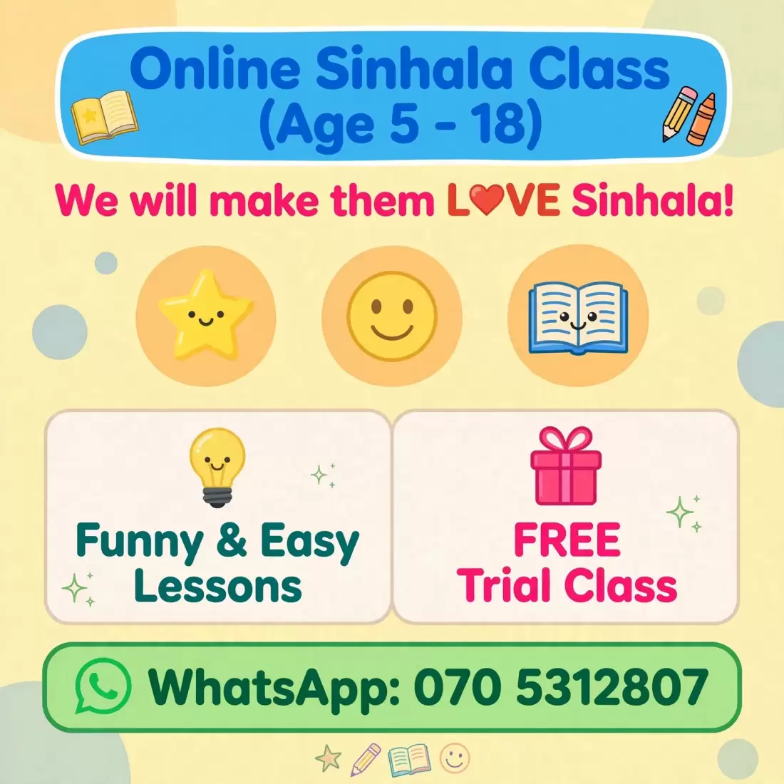 Online Sinhala Class (Age 5-18) - Funny & Easy Lessons for Kids Who Hate Sinhala | Letters, Reading, Writing & Grammar)