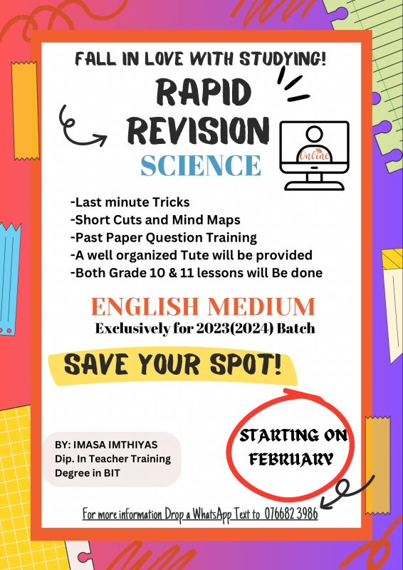 Rapid Revision For 2023 (2024) O/L Science (O/L (Grade 611)) ONLINE