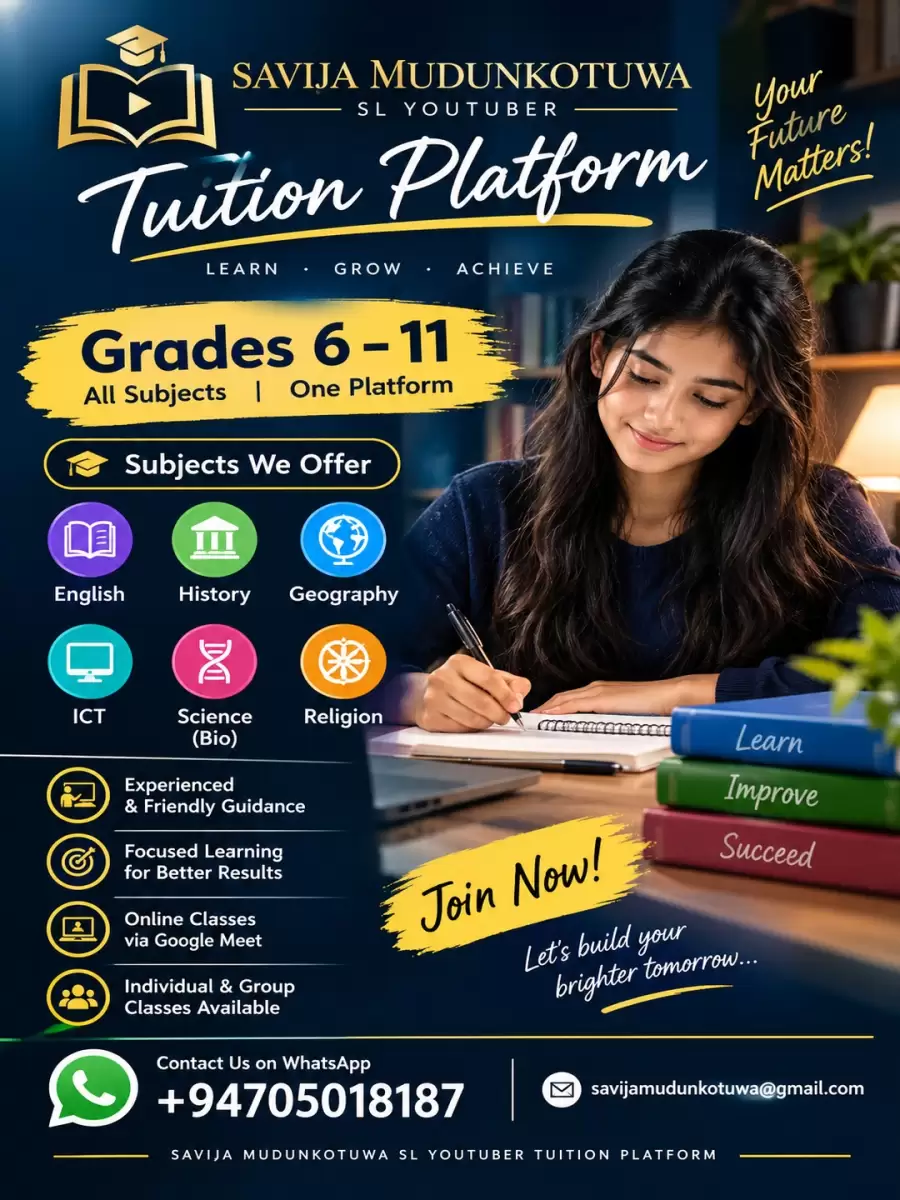 Savija Mudunkotuwa SL YouTuber Tution Platform