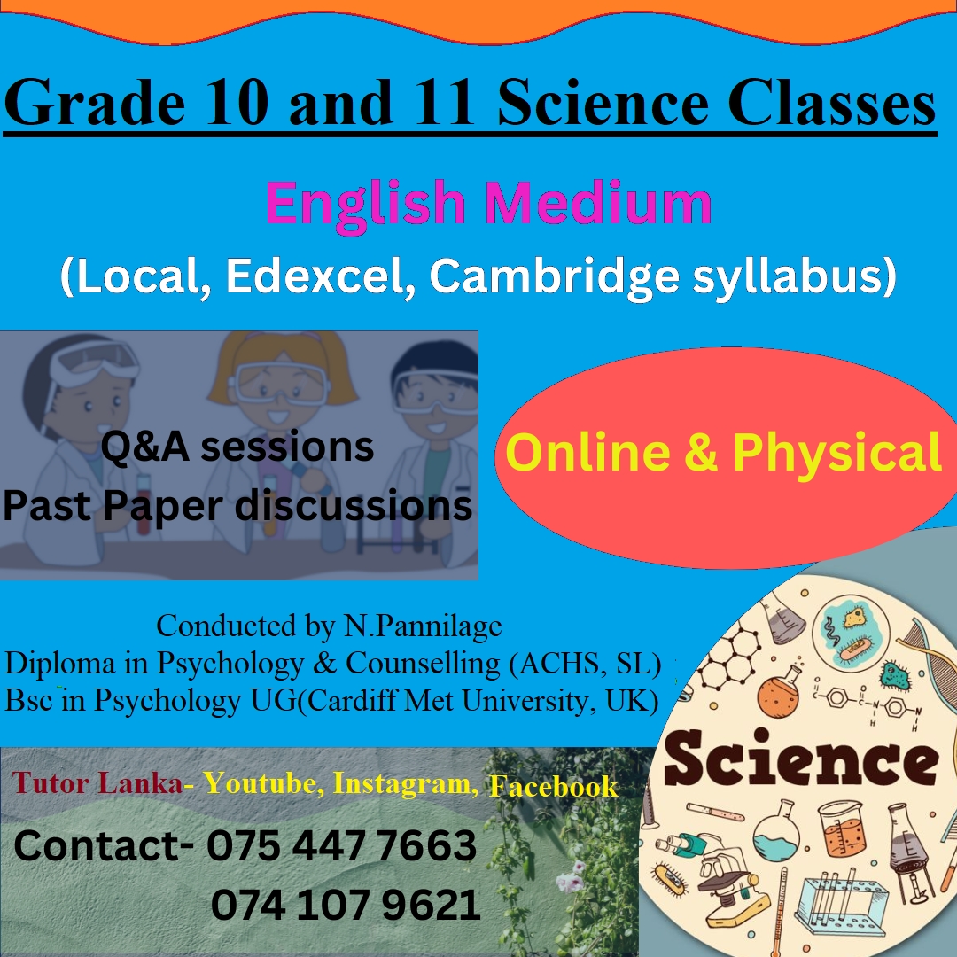 Science Classes English Medium Grade 10 And 11 Individual And Group Science Ol Grade 6