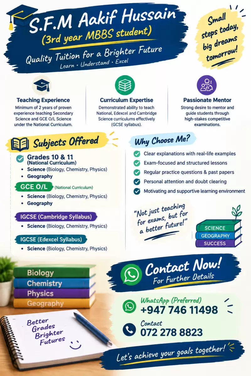 SCIENCE CLASSES FOR GCE O/L ,LONDON A/L s