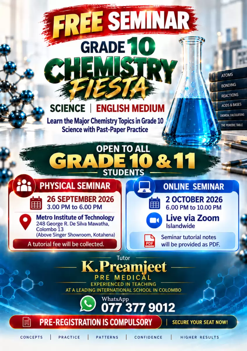 Science Free seminar for 10 & 11 |English medium| CHEMISTRY FIESTA||
