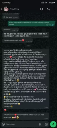 වසර 10 කට වඩා විශය ඉගැන්වීමේ පලපුරුදු ගුරුවරියකි. රජයේ විශ්වවිද්යාල කතිකාචාර්‍යවරියකි. උසස පෙල විබාග උත්තර පත්‍ර පරීකශකවරියකි. විශය නිර්දේශය සම්පූර්නය