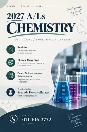 2027 A/L Chemistry Classes – Individual Or Small Group (English / Sinhala Medium)