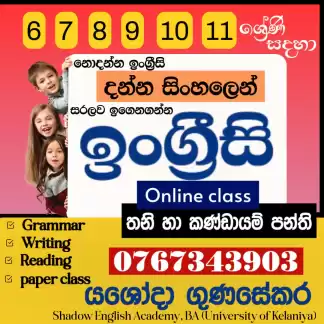 6 -11 ශ්‍රේණි පාසල් සිසුන් සඳහා ඉංග්‍රීසි පන්ති