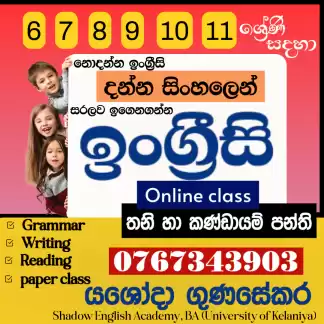 6 -11 ශ්‍රේණි පාසල් සිසුන් සඳහා ඉංග්‍රීසි පන්ති
