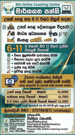 උසස් පෙළ හා 6-11 වසර මාර්ගගත පන්ති