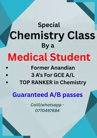 A/L Chemistry Theory / Revision / Paper classes By a Medical Student A/L Chemistry Theory / Revision / Paper classes By a Medical Student