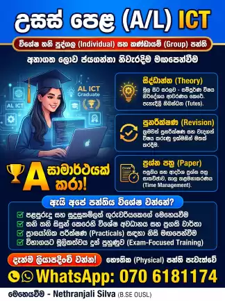 උසස් පෙළ (A/L) ICT - 'A' සාමාර්ථයක් සඳහා විශේෂ තනි පුද්ගල පන්ති