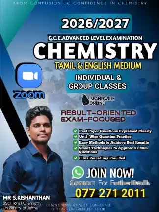 Advanced level Chemistry | Tamil medium | individual and group classes