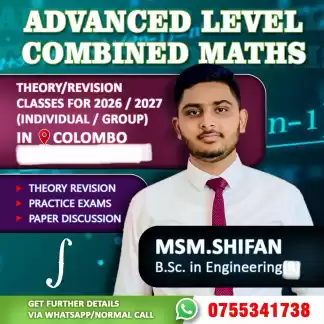 Advanced Level Combined Maths (Individual/Group) Home Visiting classes for English Medium Students