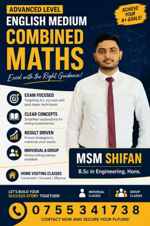 Advanced Level Combined Maths Individual/Group Home Visiting Classes for 2027/2028 students in English Medium in Colombo Contact:0755341738