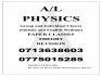 AL Physics  (English Medium /සින්හල මාධ්‍ය ) Theory /Revision /Paper Classes (Home Visiting )