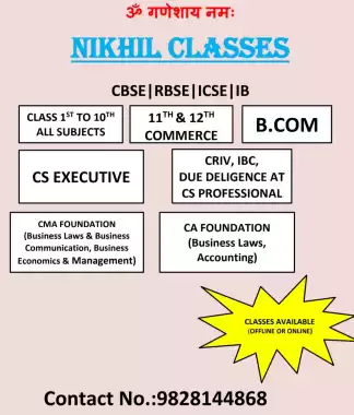 All subjects from class 1st to 8th,9th&10th Maths,11&12TH commerce,B.com,CS,CA&CMA