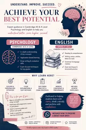 AS and AL psychology . English from grade 1 to OL local and London syllabus