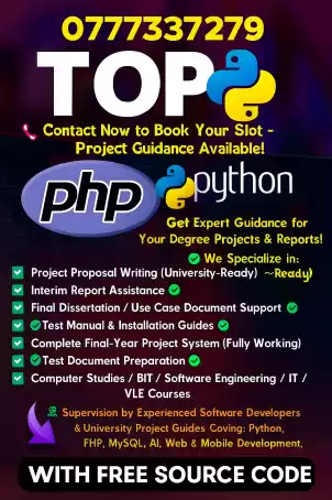 BIT Colombo (UCSC) Moratuwa UoM Final Project Guidelines External Degree SLIIT NIBM Uwa PHP Python Web Development Tamil English Medium Source code