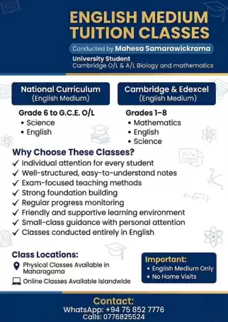 Cambridge and Edexcel classes available at maharagama for grade 1 to 8