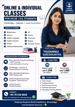 Cambridge Edexcel Local Curriculum ONLINE & INDIVIDUAL CLASSES FOR IGCSE / O/L STUDENTS