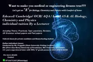 Cambridge/ Edexcel/ OCR/AQA AS AL Bio, Chem, Physics by UK based Lecturer