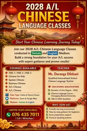 CHINESE CLASS - Online & Physical ( A/L, O/L, Spoken , HSK 1-4,Kids class ,Bussness chinese )