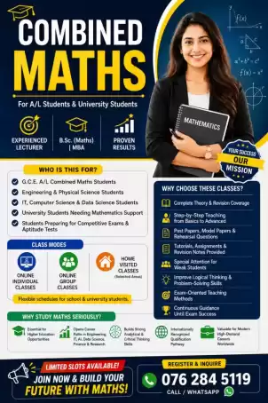 🎯 COMBINED MATHEMATICS CLASSES For A/L Students & University Students