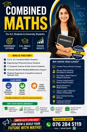 🎯 COMBINED MATHEMATICS CLASSES For A/L Students & University Students