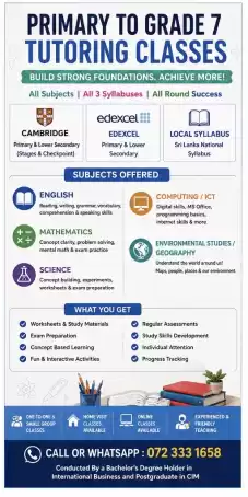 🌟 COMPREHENSIVE TUTORING CLASSES 🌟 Grade 1 to 8